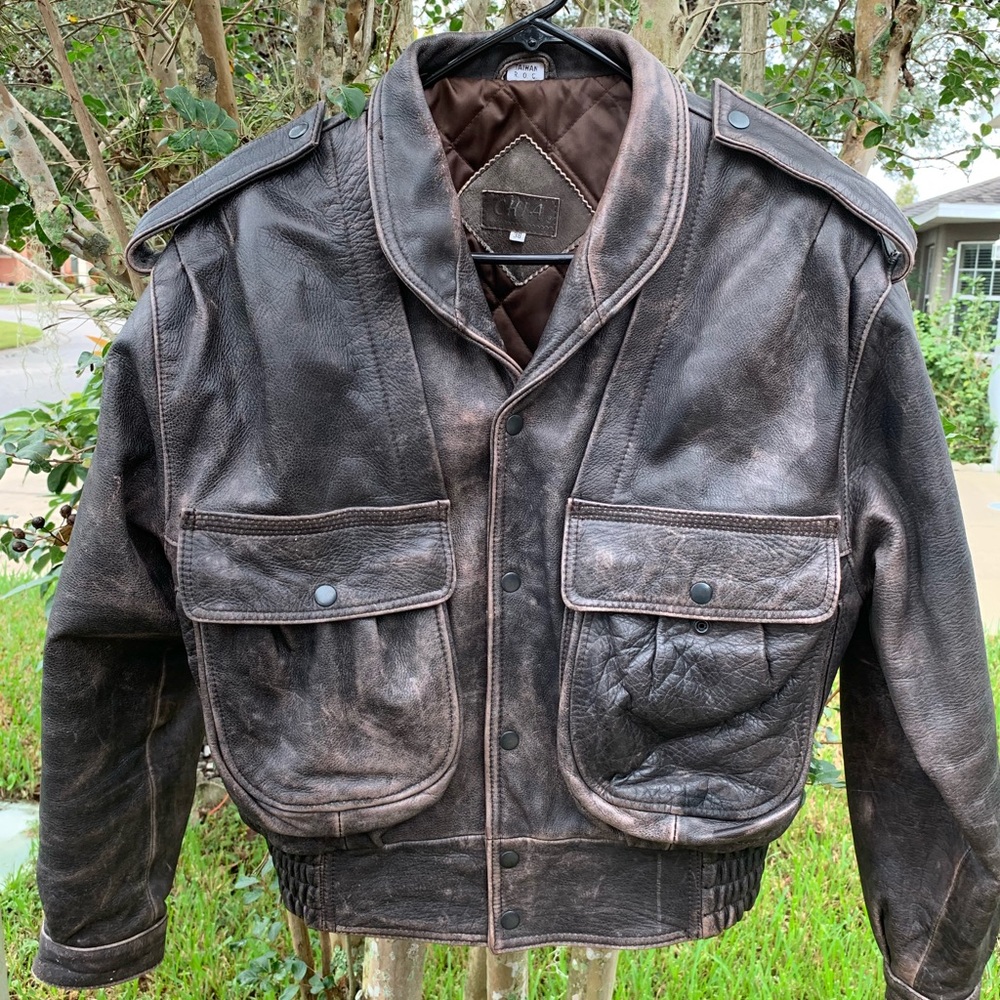 [Chia]• vintage motorcycle leather bomber …